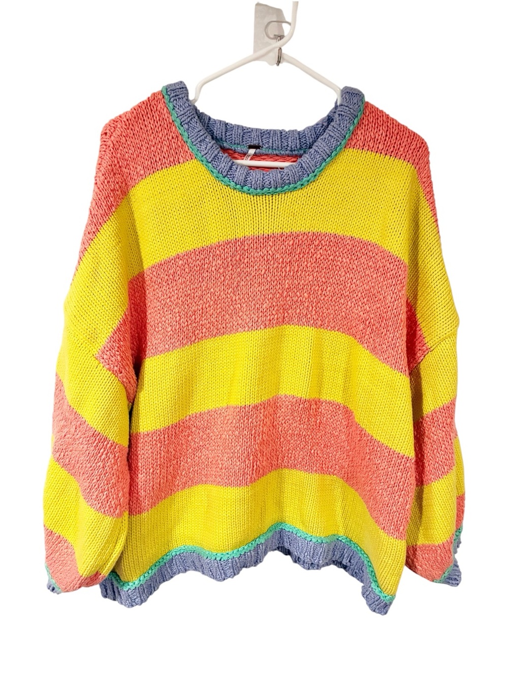 Free People Beach Ball Chic Pullover Oversized Knit Sweater Medium Pink Lemonade